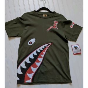 MAX BOXXER Mens Size Medium Green Flying Tiger Short Sleeve Button Up Shirt